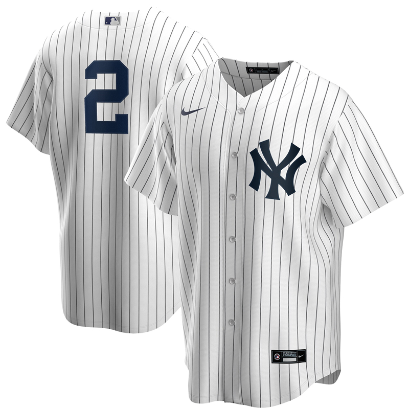 2020 MLB Men New York Yankees #2 Derek Jeter Nike White Navy Replica Jersey 1->new york yankees->MLB Jersey